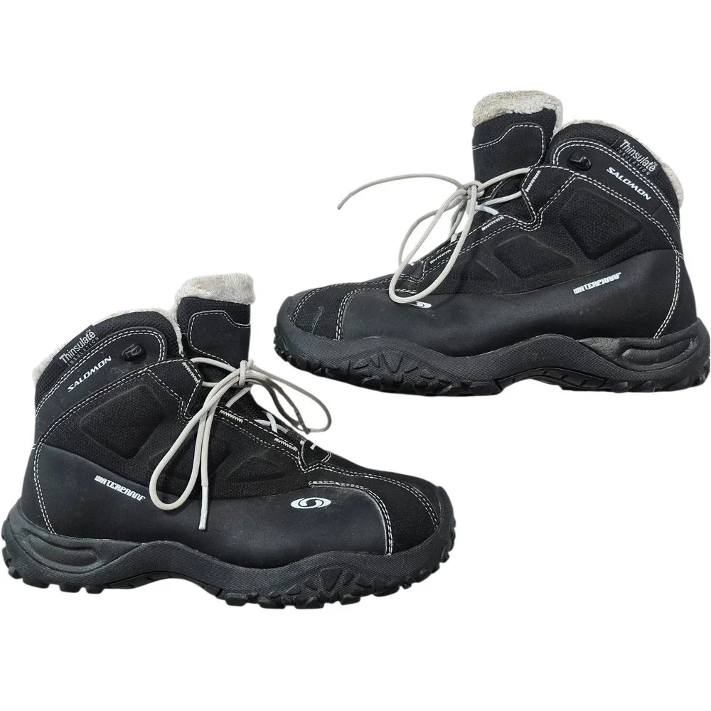 Salomon Waterproof Thinsulate Winter Snow Boots Black Faux Fur Lined Womens 9.5